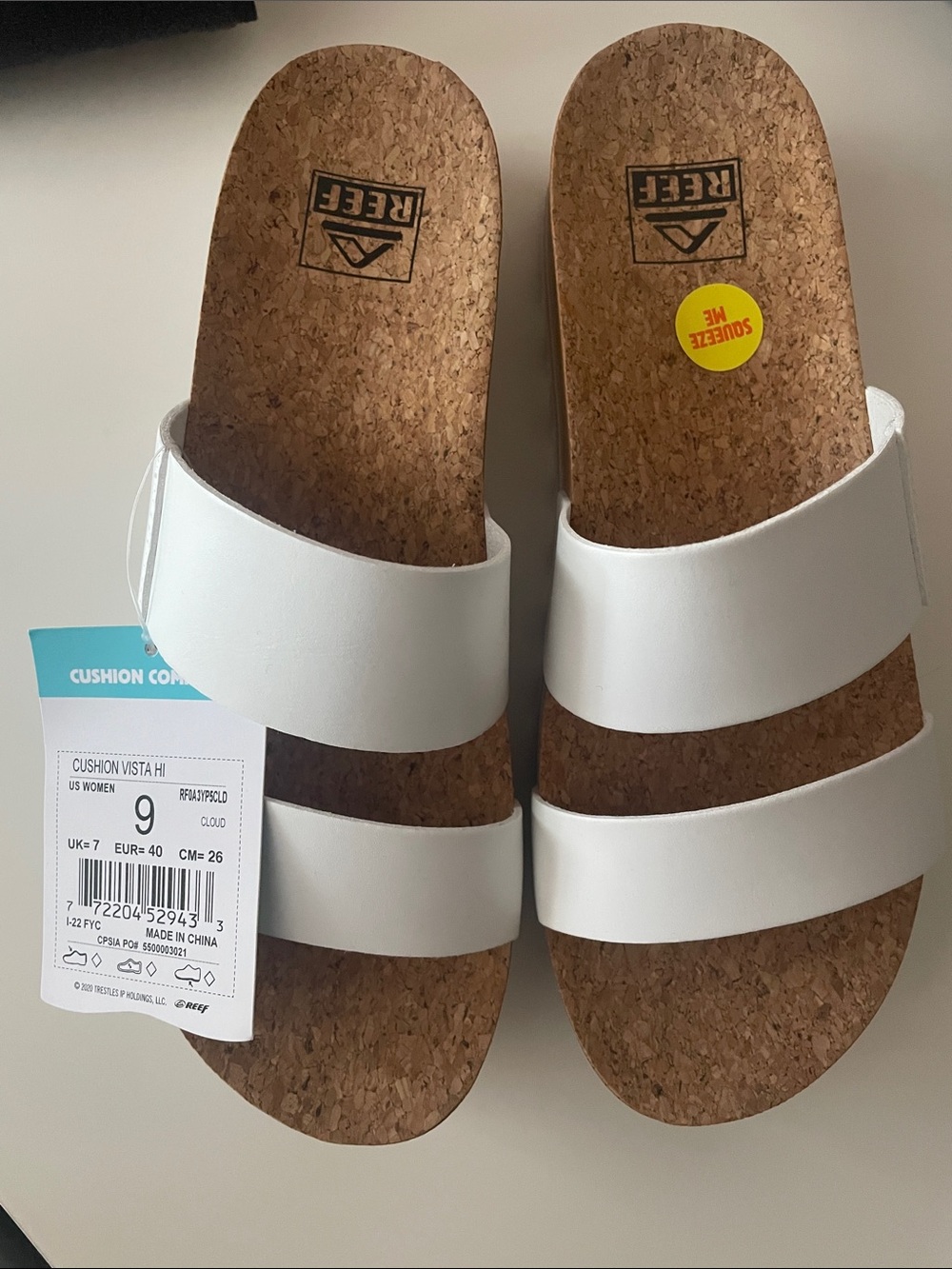 REEF CUSHION VISTA HI
White Double-Strap Cork Footbed Slide Sandals Size 9